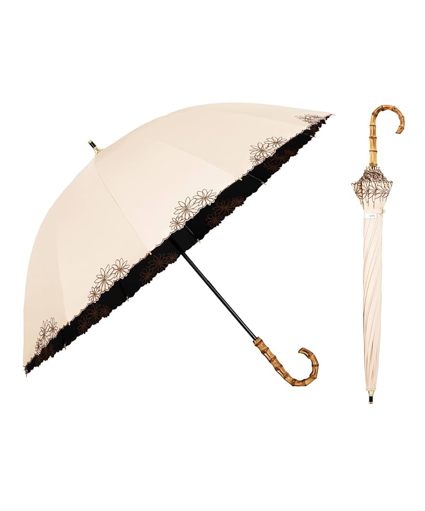 【新品未使用】UVO ウーボ 完全遮光 晴雨兼用 日傘 オフ 刺繍フラワー UVO 傘 完全遮光100% 最強の日傘「UVO（ウーボ）」 12本骨 長傘